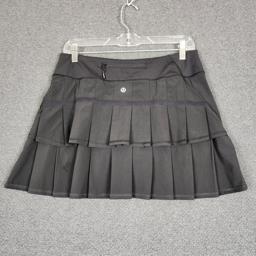 Lululemon Black Pleated Tiered Athletic Tennis Golf Skort Skirt Zipper Pocket 10
